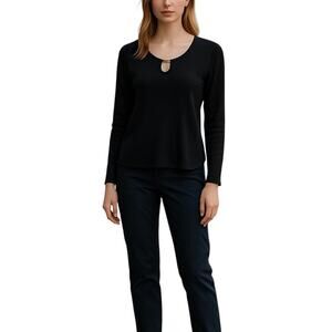 St. John Sport Black Wool Caviar Cutout Keyhole Knit Long Sleeve Top